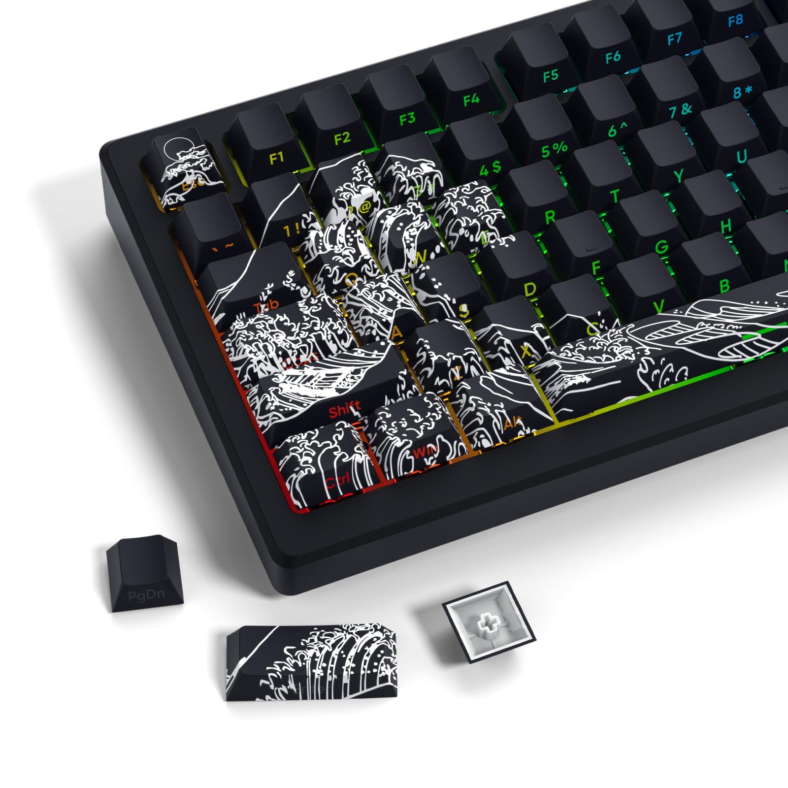 131 Keys XVX Shine Through Double Shot PBT Keycaps Side Print Wave Kanagawa