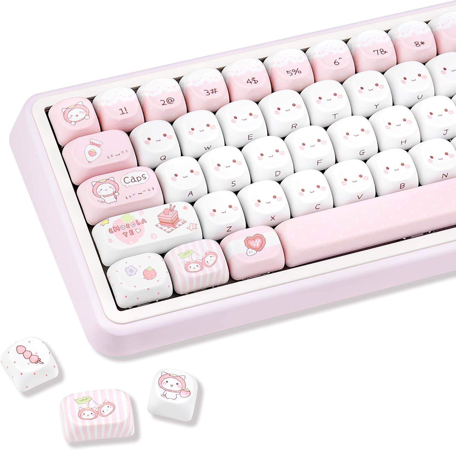 118-Key PBT Pink Cat Theme Dye-Sublimation MOA Profile Keycaps | Cute Custom