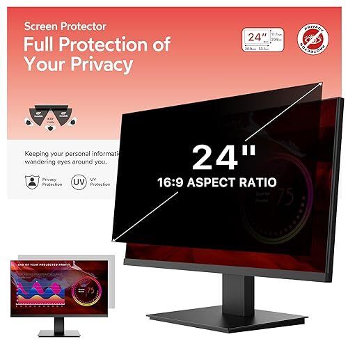  24 inch Removable Computer Privacy Screen Filter for 16:9 Ratio 24 ’‘