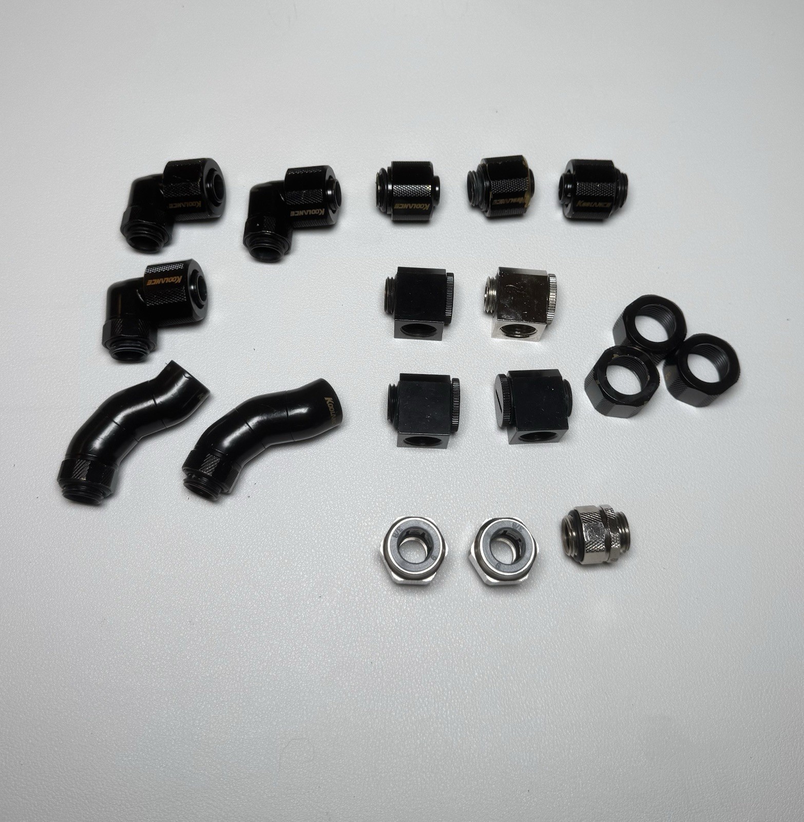 Mix Lot Of Koolance Fittings And Adapters-Soft Tube 10/13 90 Degree Rotary-Elbow