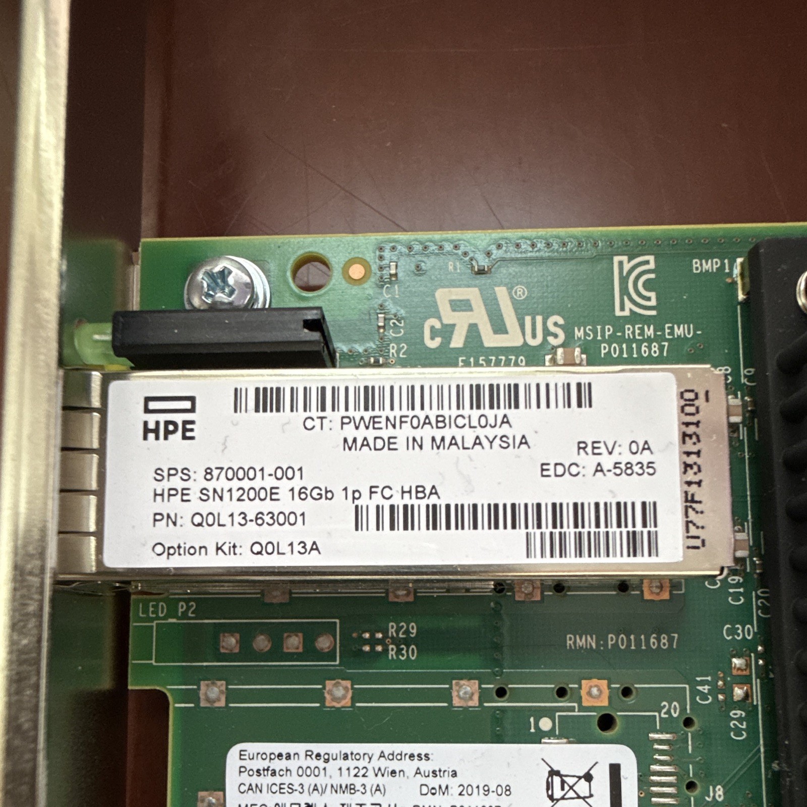 HPE QOL13-63001 SN1200E Single-Port 16GbE SFP PCIe Hot Bus Adapter