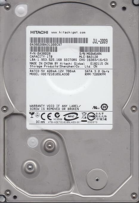 Hitachi HDE721010SLA330 1TB SATA 7200RPM  SATA HDD 0A38028