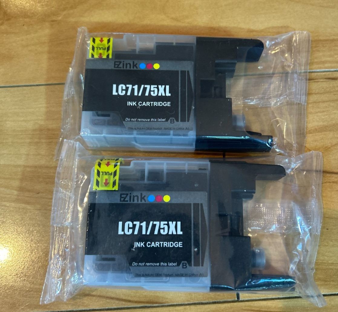 EzInk LC71/75XL Black Ink Cartridge for Brother Printers – New, Sealed Lot of 2