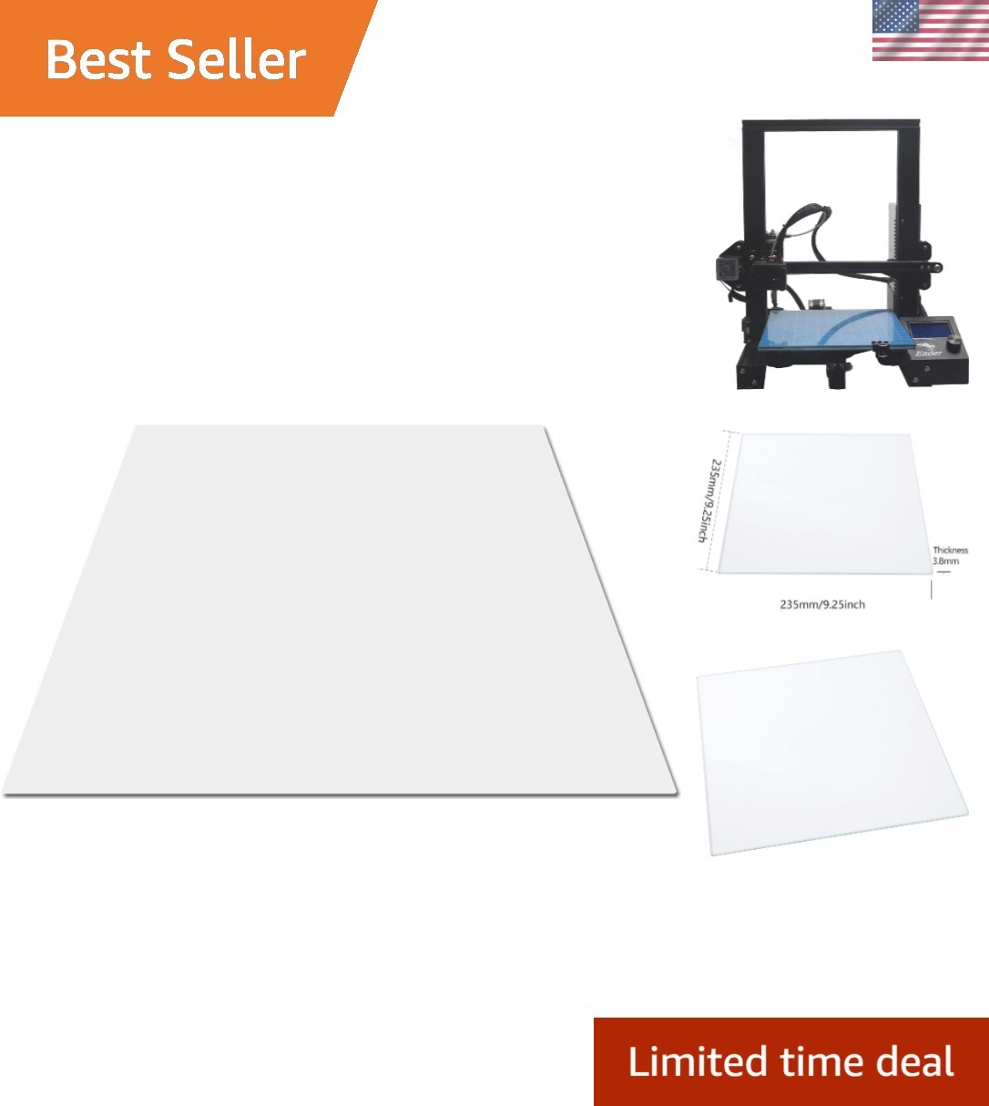 Glass Printer Bed 235x235x3.8mm Borosilicate 3D Printer Print Platforms