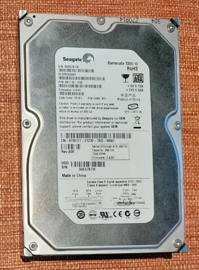Seagate ST3250820AS 250GB 7200 RPM 3.5" Internal Hard Drive