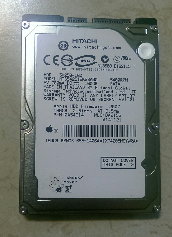 Apple Label Hitachi Travelstar 5K250 160GB 2.5" SATA Macbook HDD (0A54914)