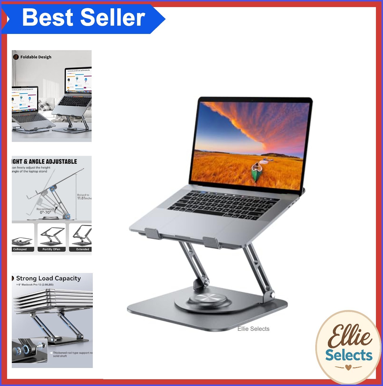 Laptop Stand Adjustable Height 360 Rotating Base Ergonomic Riser for 10-16 Inch