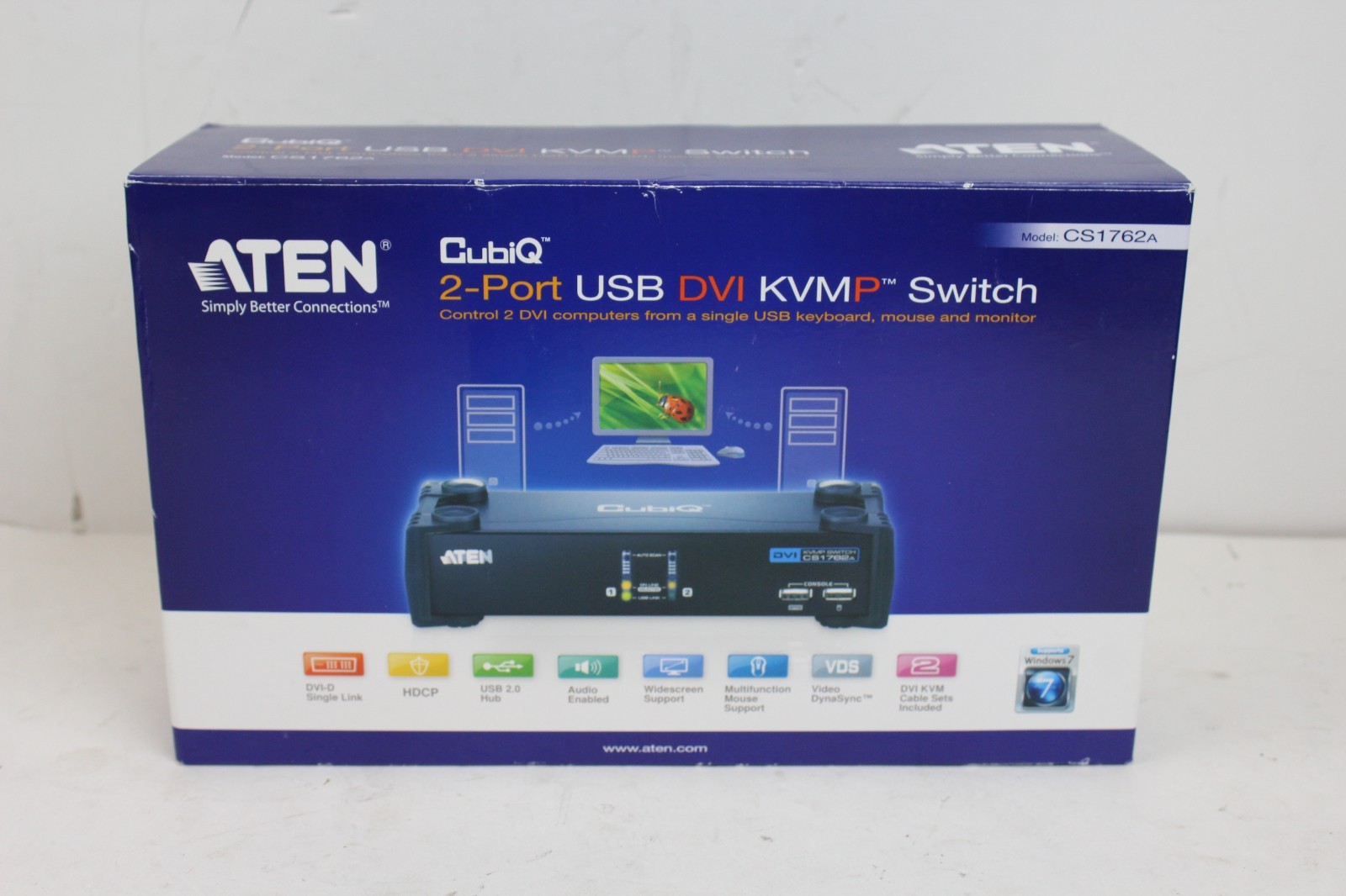 NEW Aten CubiQ CS1762A 2-Port USB DVI KVMP Switch