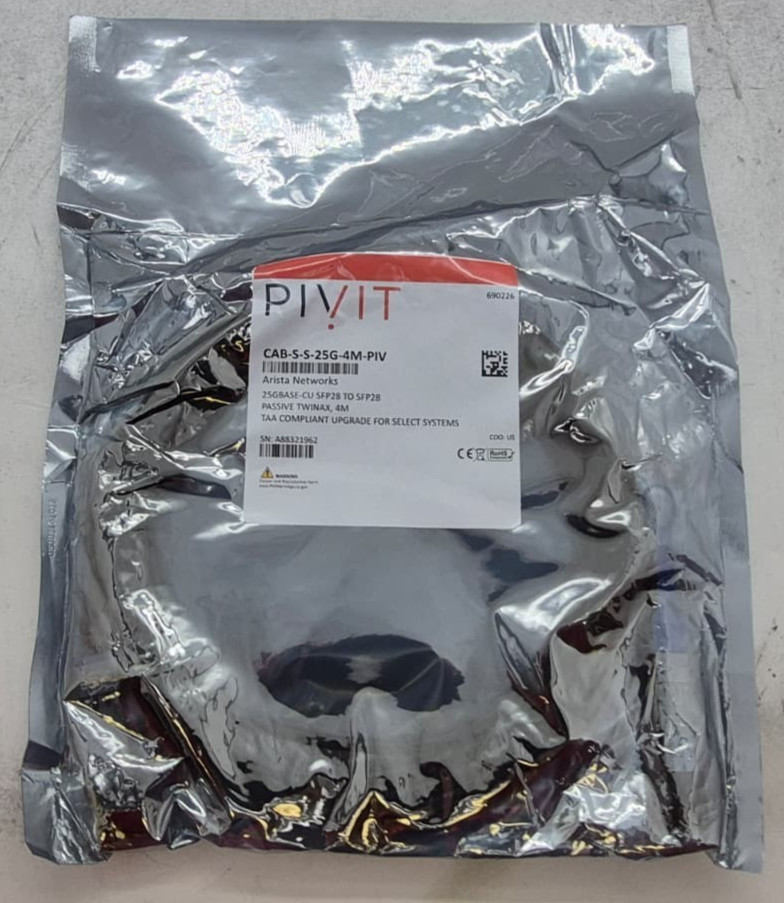 Pivit (Arista) CAB-S-S-25G-4M-PIV 25GBASE-CU SFP28 to SFP28 Passive Twinax 4M