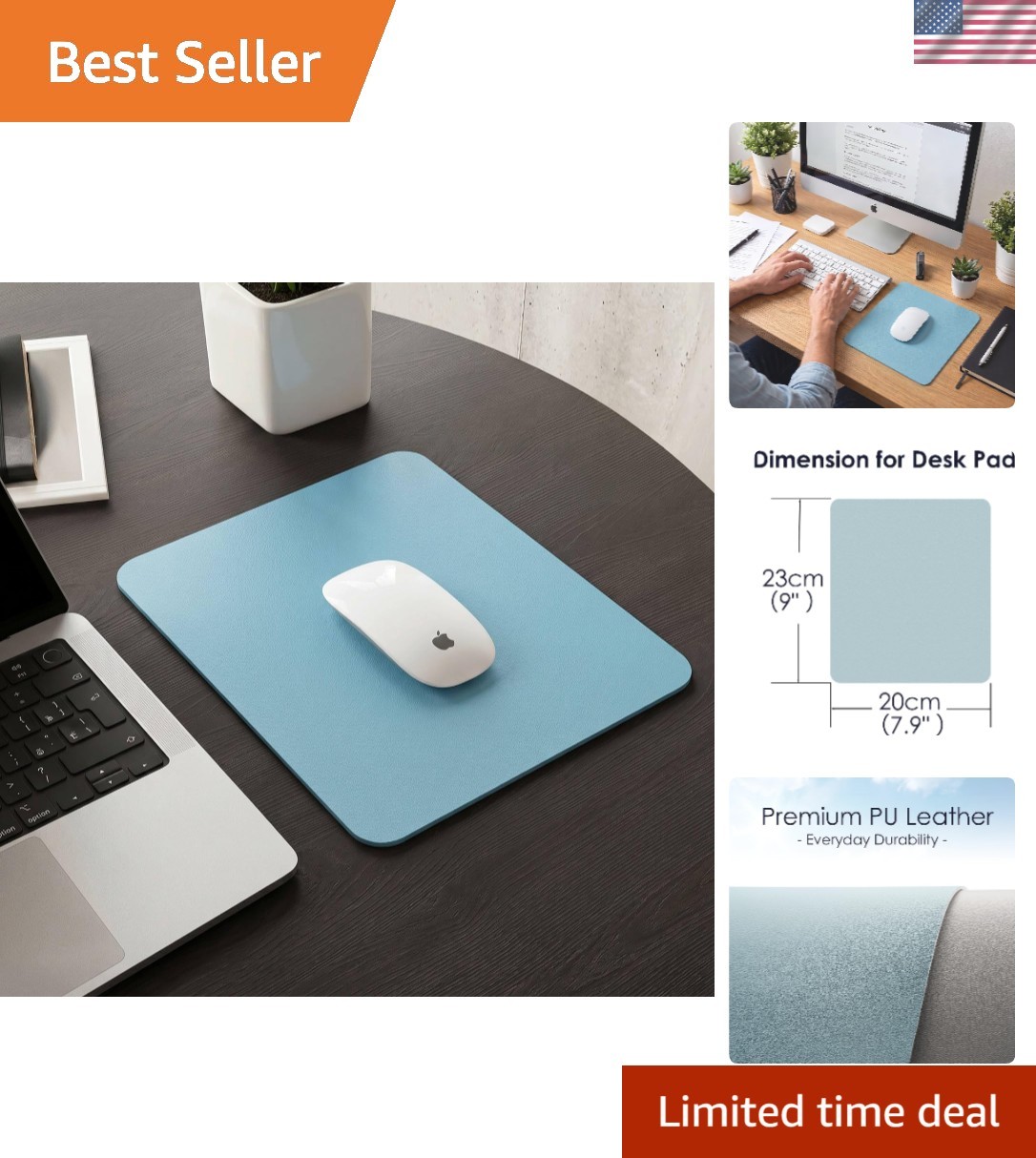 9x8 in Waterproof Desk Pad Protector - Elegant Faux Leather for Home/Office