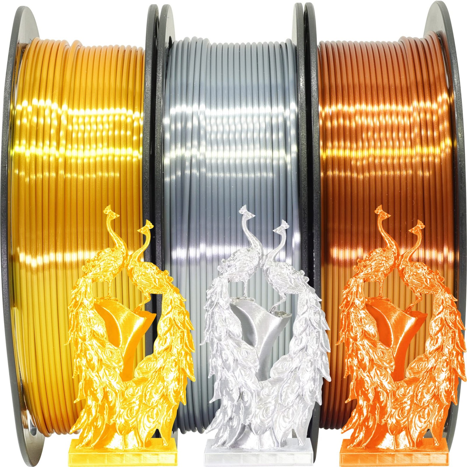 Shiny Silk Gold Silver Copper PLA Filament Bundle, 1.75mm 3D Printer Filament, E