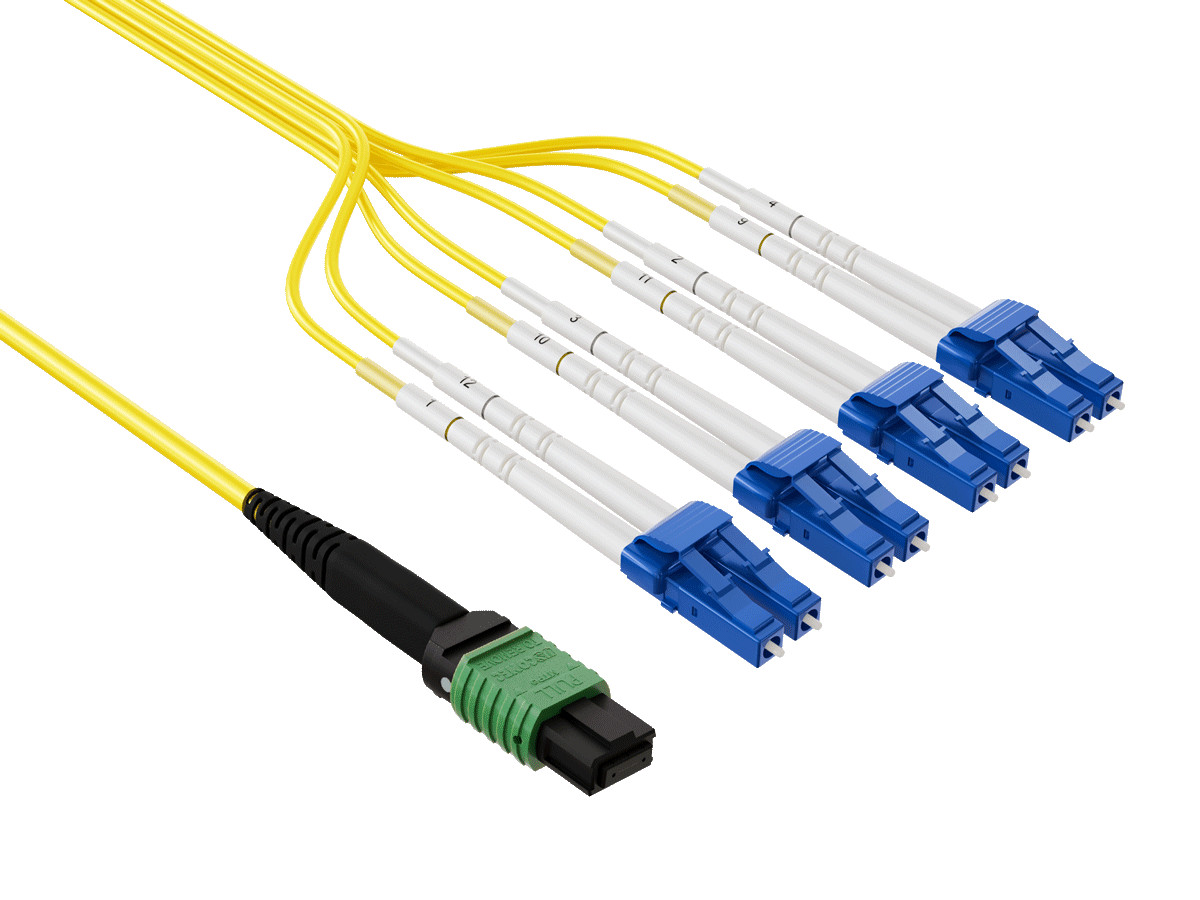 1m OS2 MTP/APC TO 4*LC 8 Fibers Duplex Corning Fiber Breakout Cable Type B Si...