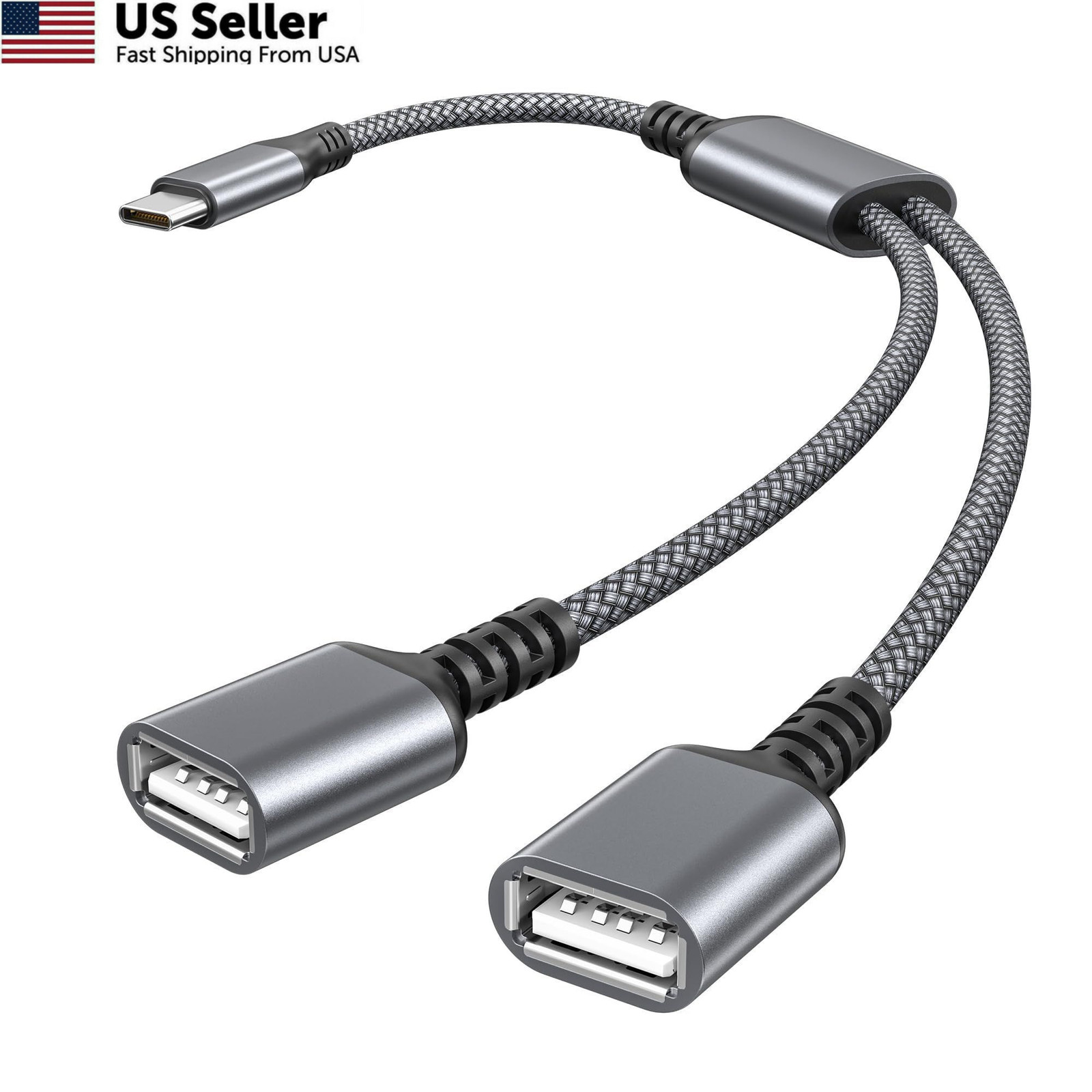 Basesailor USB C Male to Dual Female Cable Splitter 1FT(0.3M), Gray