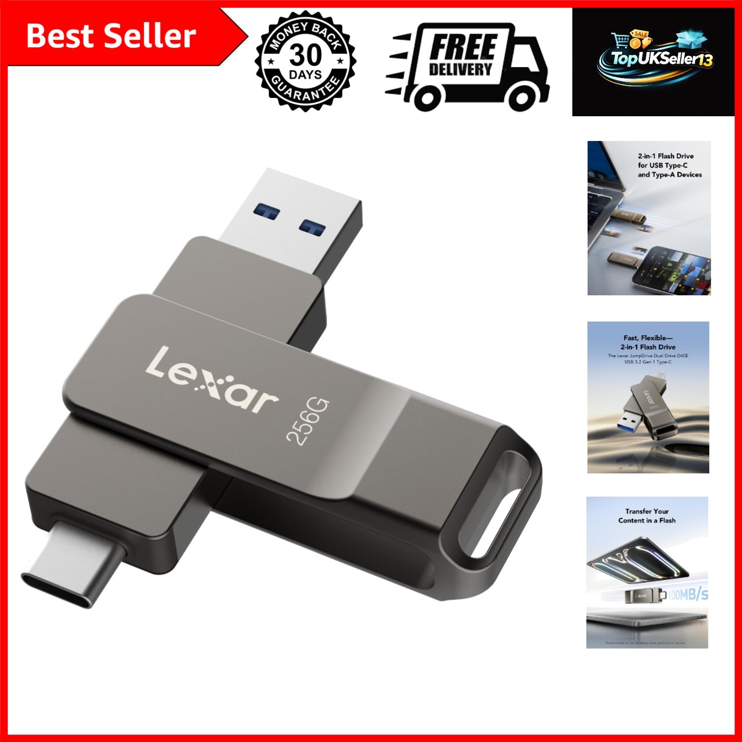 D40E 256GB Dual USB 3.2 Gen 1 Type-C Jump Drive, Titanium Grey
