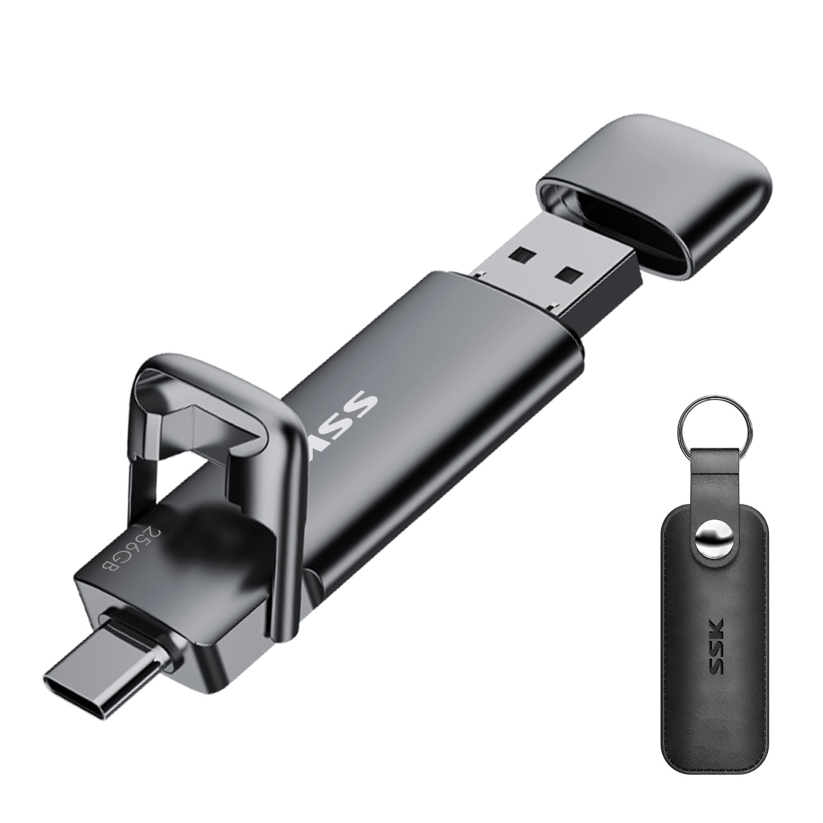 SSK 256GB Dual USB C Flash Drive, 2in1 Type C+USB A 3.2 Gen2 External Solid S...