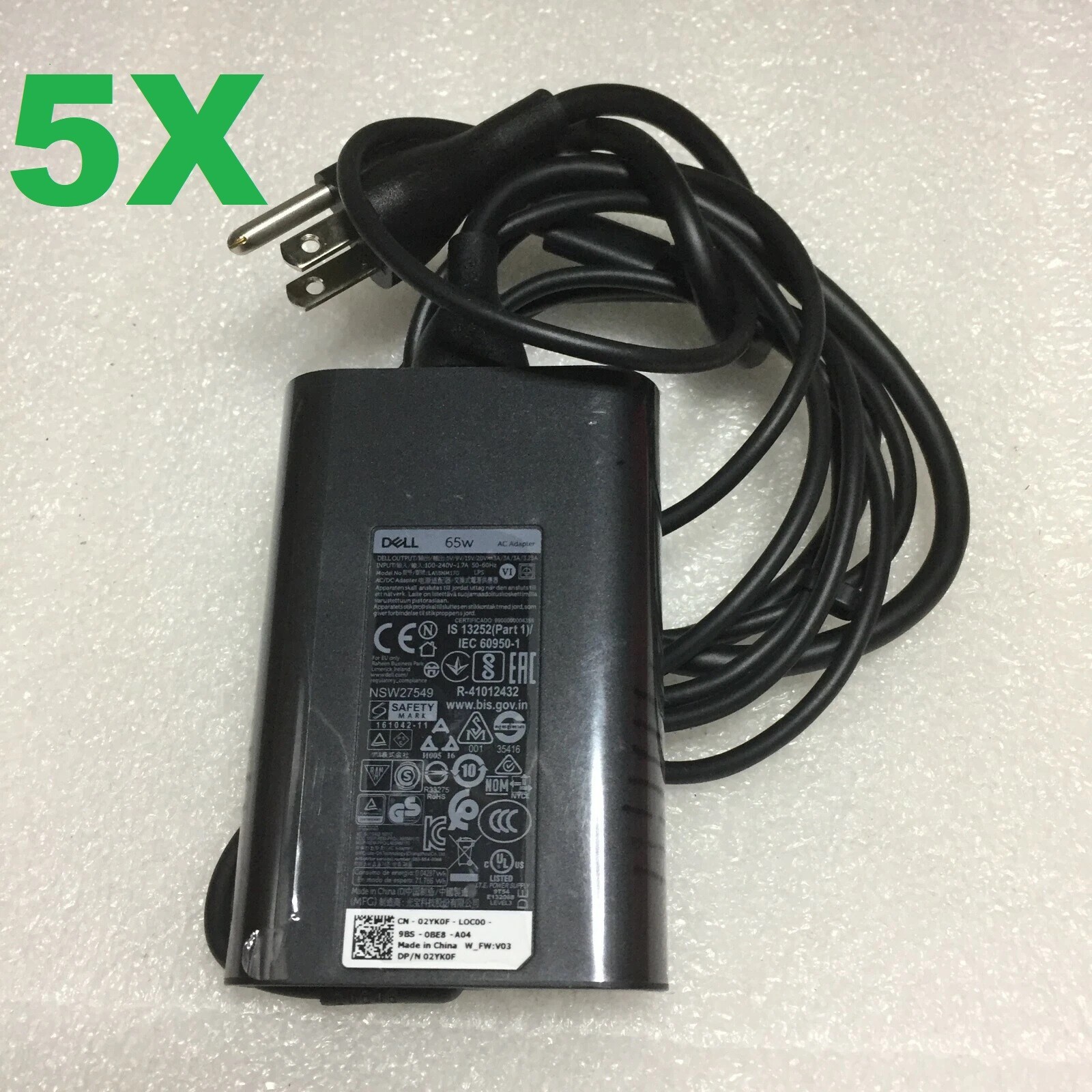 LOT OF 5 Genuine Dell AC Adapter HA65NM170 20V 3.25A 65W USBC DM1WCF 