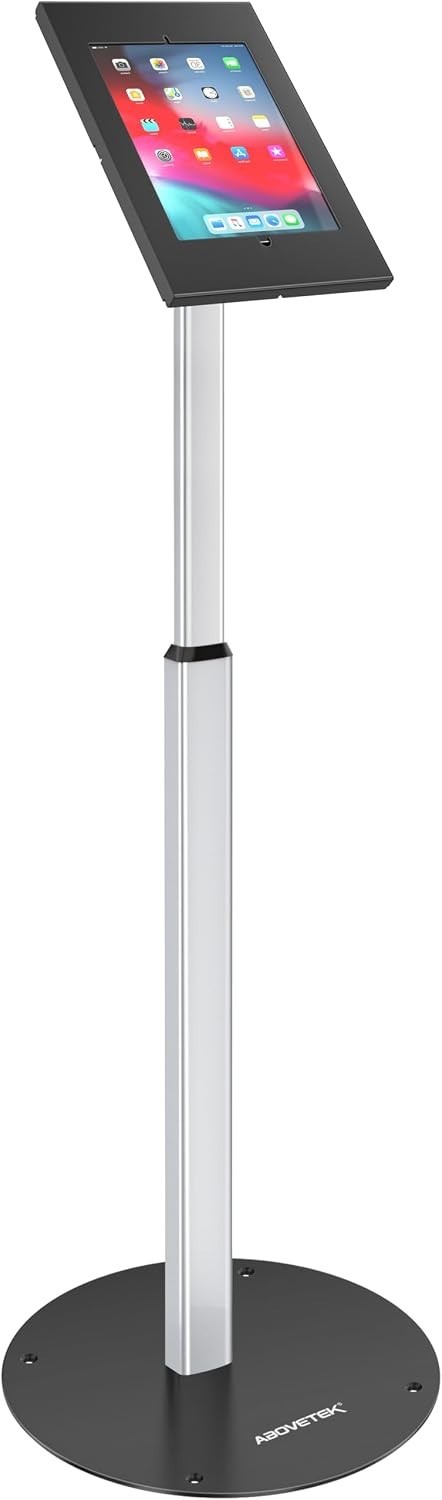 Ipad Floor Stand Kiosk Anti-Theft Locking Pos Holder Adjustable 27.6-45.3"