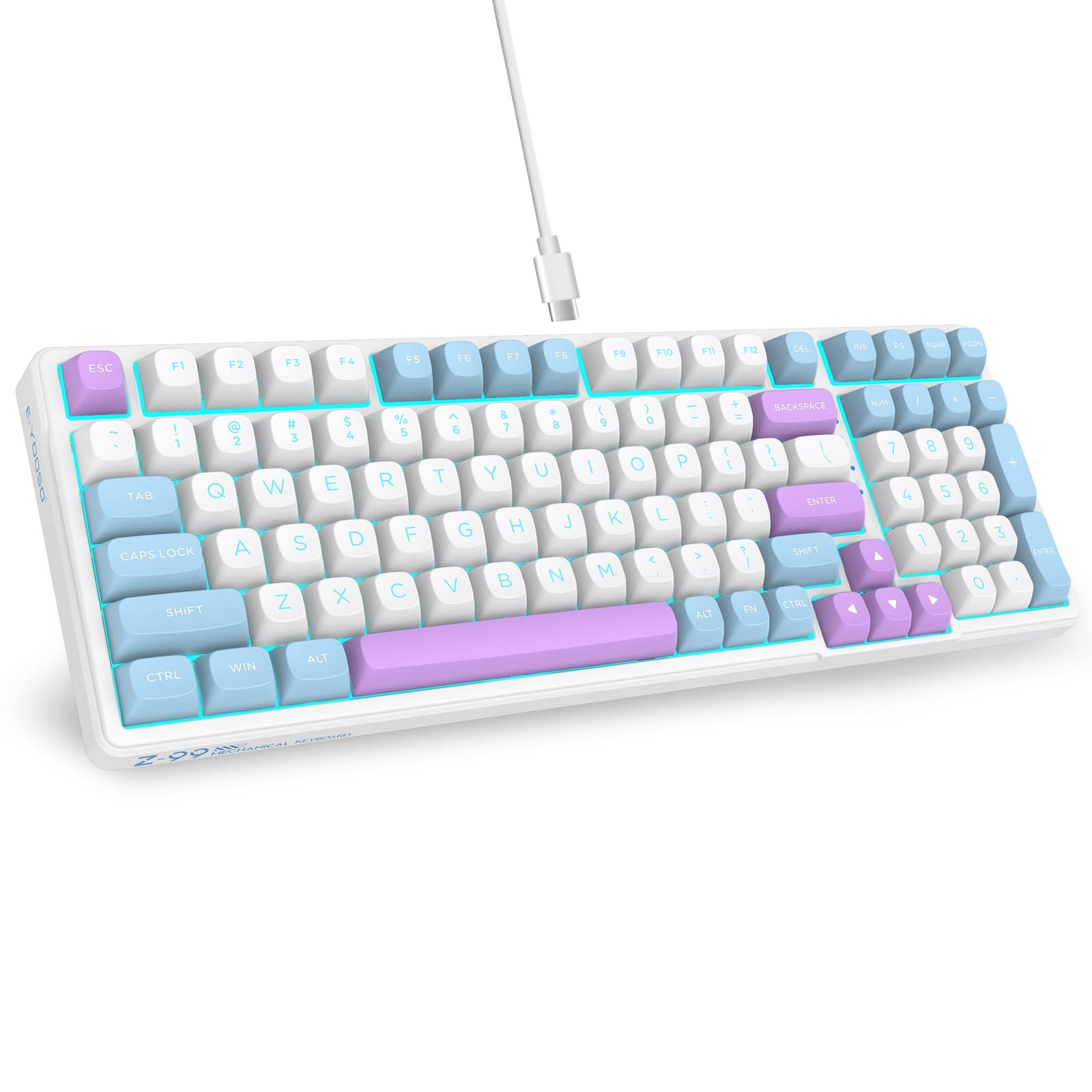 E-YOOSO Z-99 Wired Mechanical Keyboard Silver Switch 99 Keys White/Blue/Purple