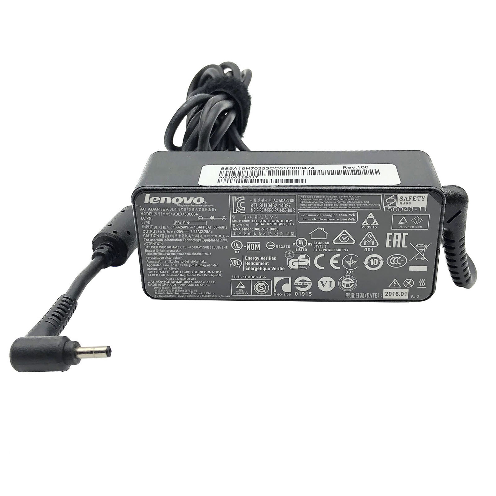 Genuine Lenovo 45W AC Power Adapter ADLX45NCC3A 20V 2.25A GX20K11838 n/PC