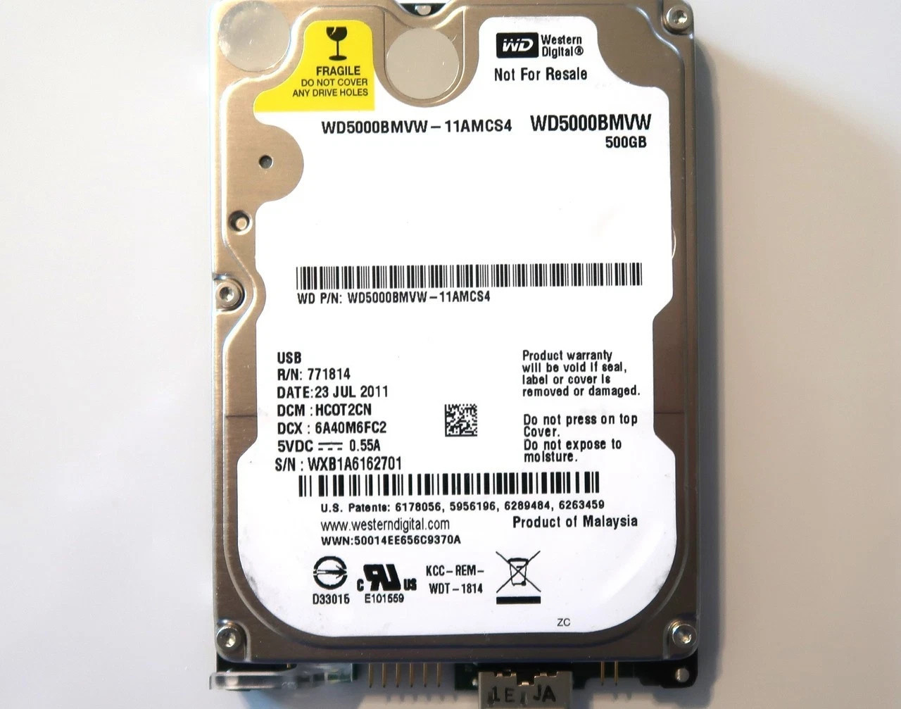 WD5000BMVW-11AMCS4 DCM: HC0T2CN (WXB1) Malaysia 500gb USB JUL.2011