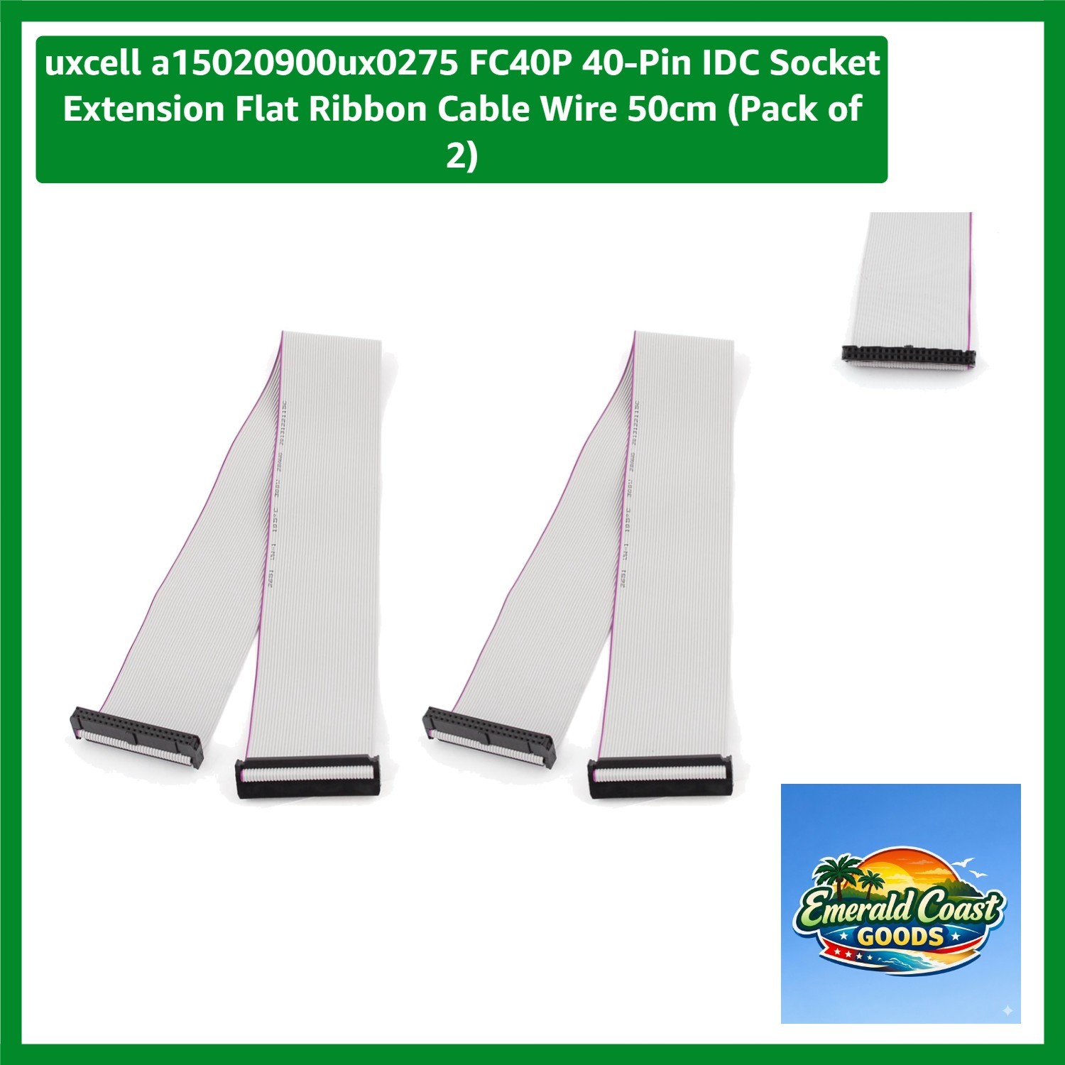 50cm Female-to-Female IDC Extension Cable - 40-Pin Flat Ribbon Design - 2-Pack