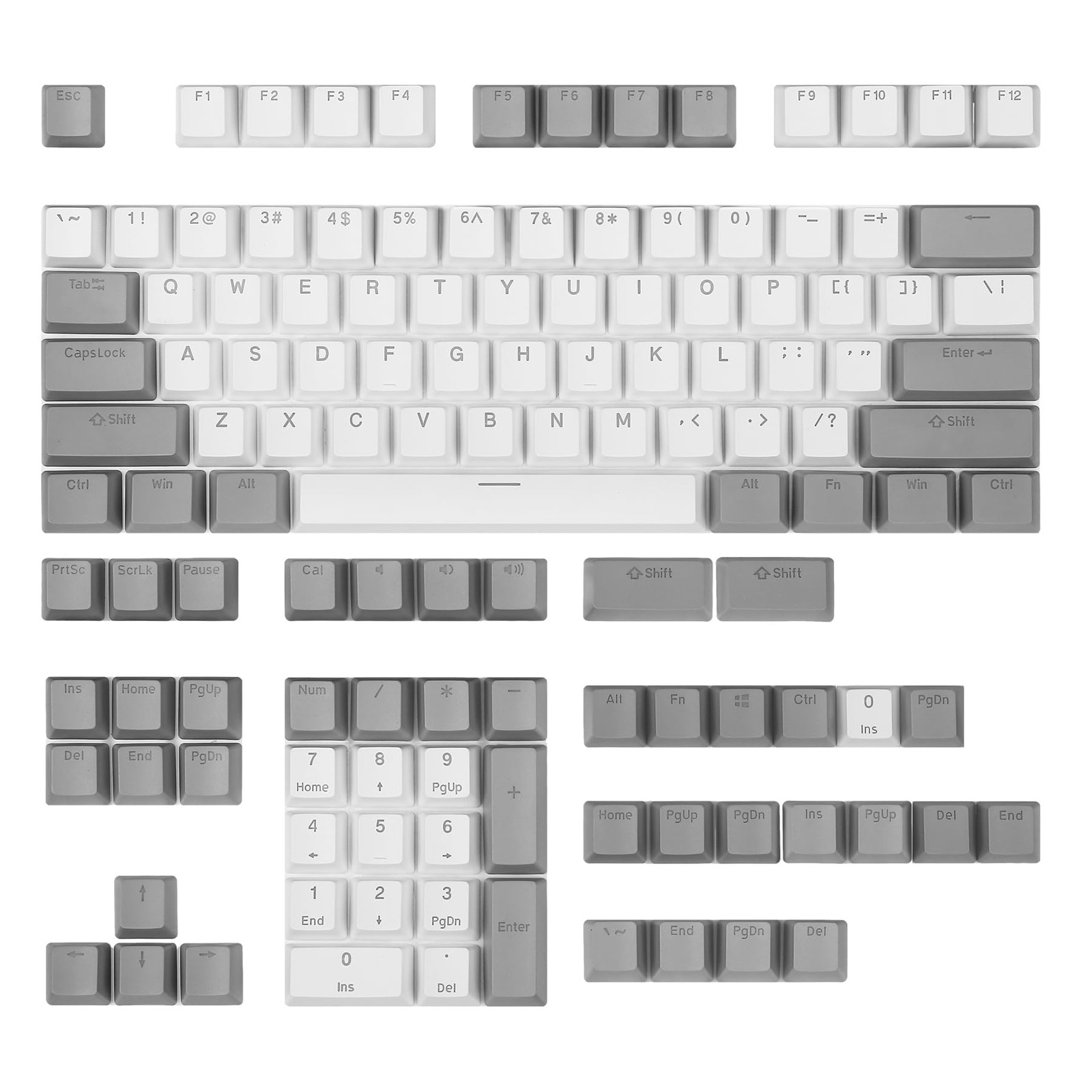 Grey White PBT Backlit Keycaps OEM Fits 61/68/75/84/87/96/98/104/108 MX