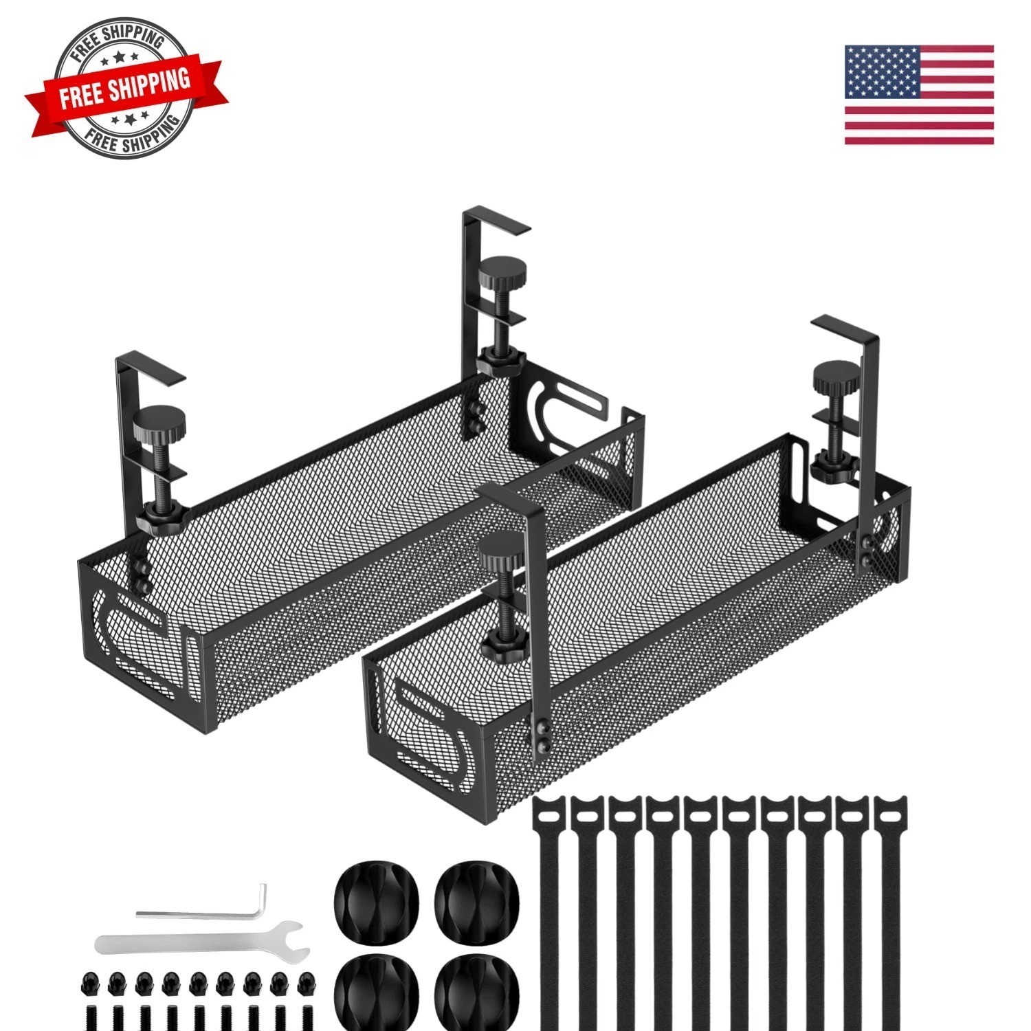 Cable Management, 2 Pack Cable Management Under Desk, Cable Tray | No Drill U...