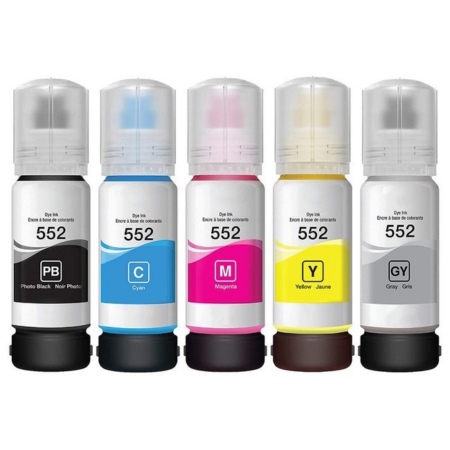 5 Pack Epson T552 Ink Bottle Combo High Yield C/M/Y/PK/GY, for ET-8500, 8550