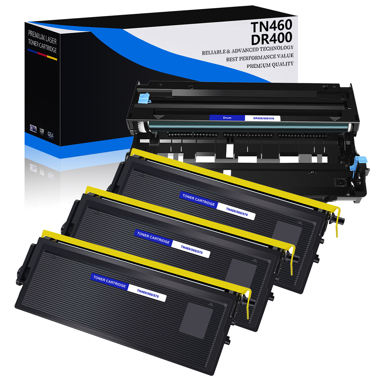 3 PK TN460 Toner + 1PK DR400 Drum Unit For Brother DCP-1200 1400 FAX-4750 5750