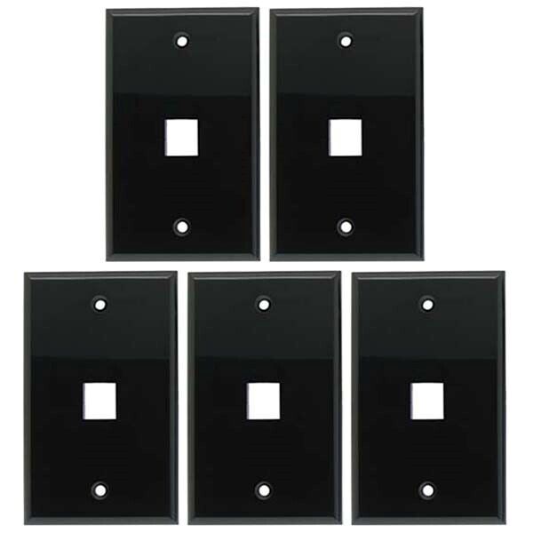 5x 1 Port Keystone Jack Wall Plate Snap In Insert Smooth Faceplate 1-Gang Black