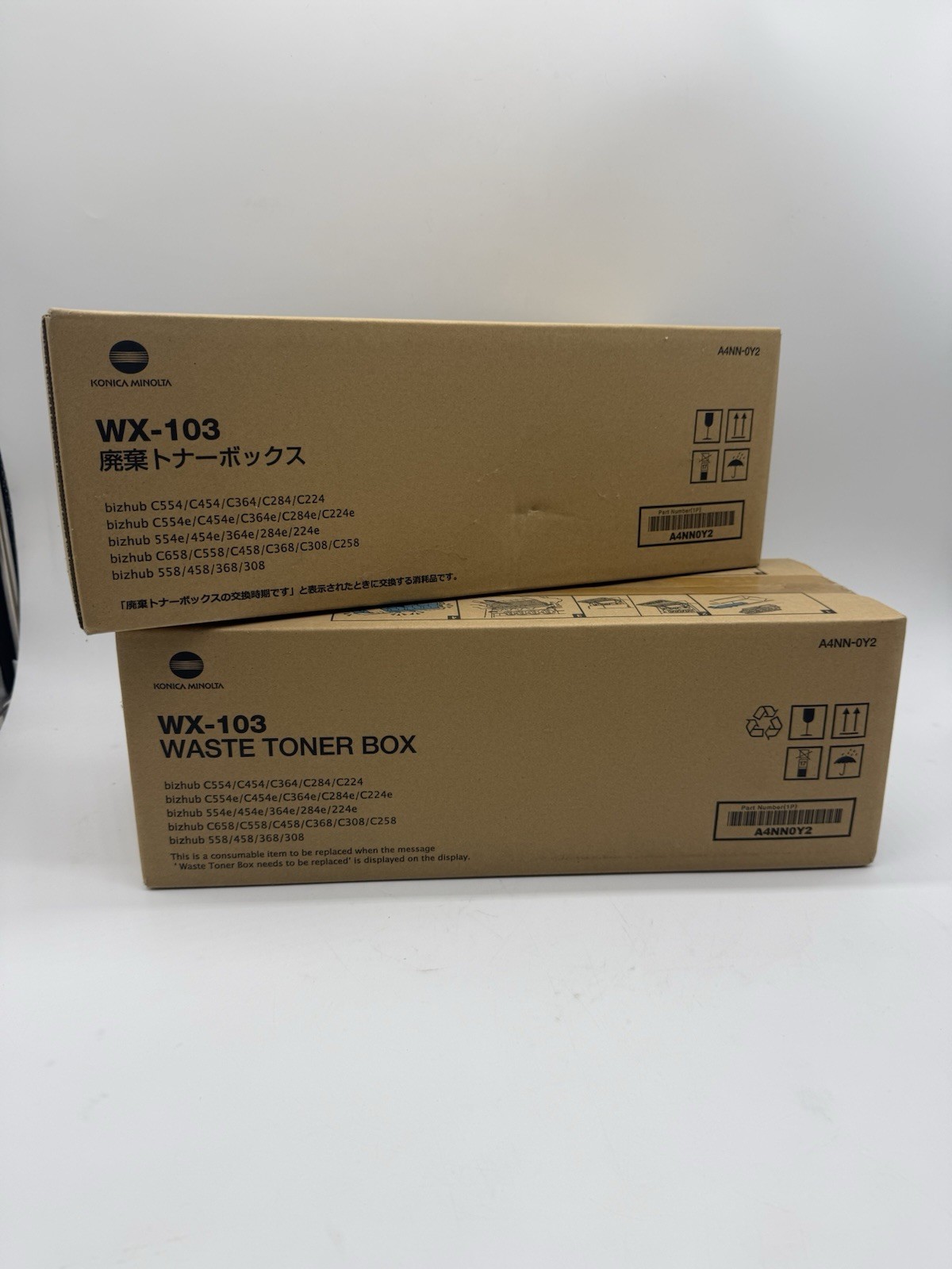Two New Genuine Konica Minolta WX-103 Waste Toner Box A4NN0Y2 - Factory Sealed