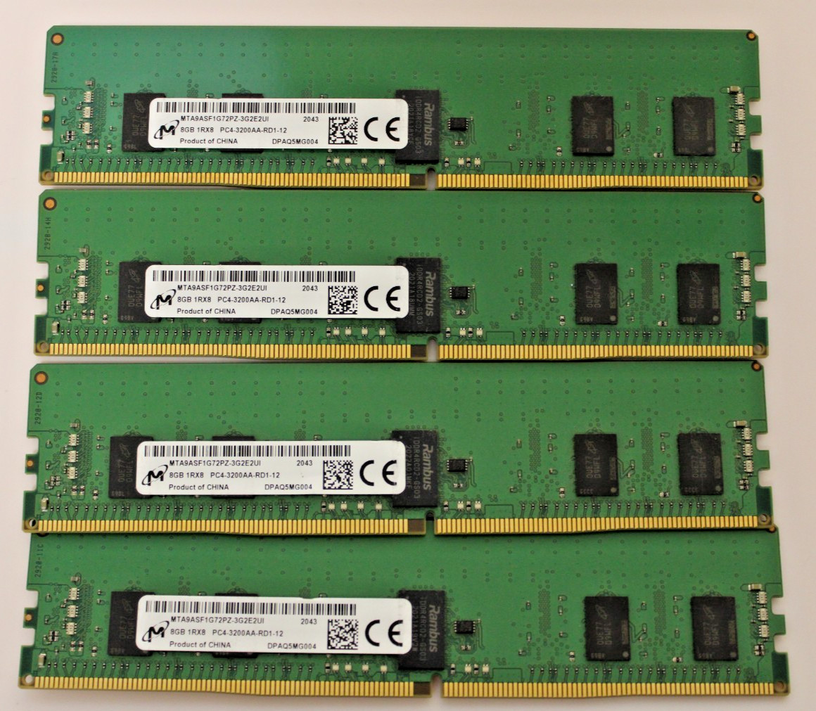 Lot of 4 MICRON 8GB(32GB) PC4-3200AA Server Ram/ECC Memory-MTA9ASF1G72PZ-3G2E2UI