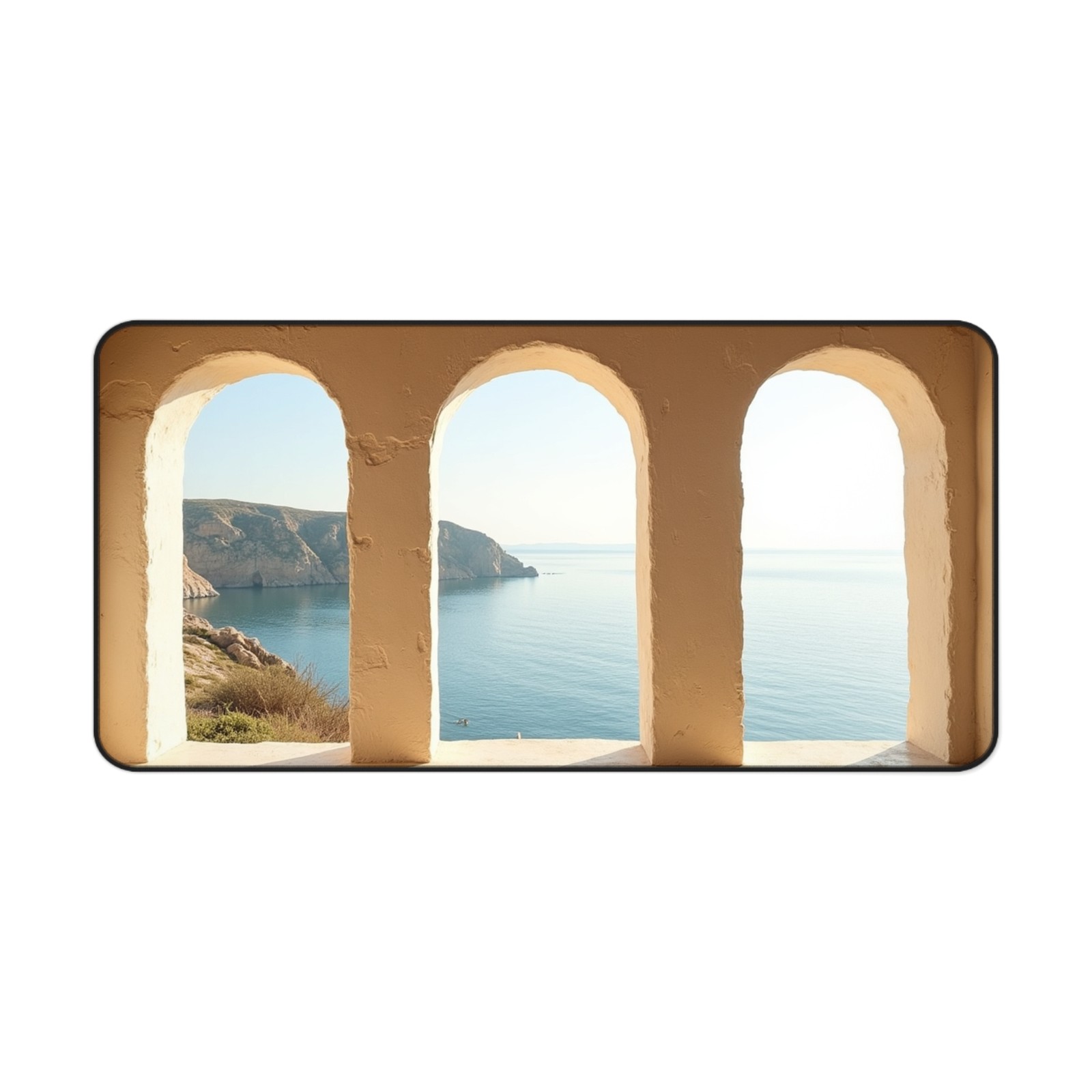 Mediterranean Archway Seascape Desk Mat | Coastal Window View