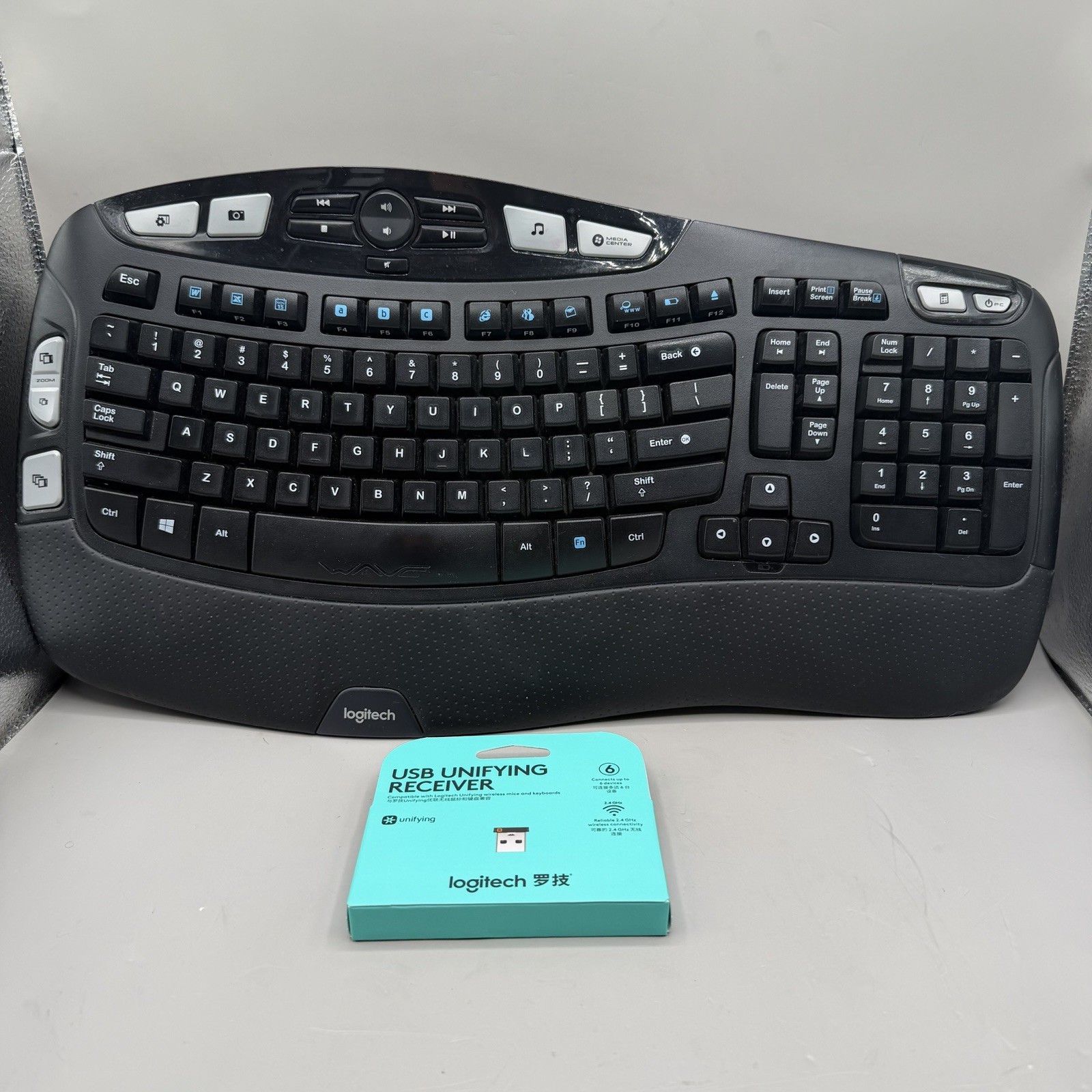 Logitech K350 Wireless Ergonomic Keyboard Wave Design Black USB PC W/ New Dongle