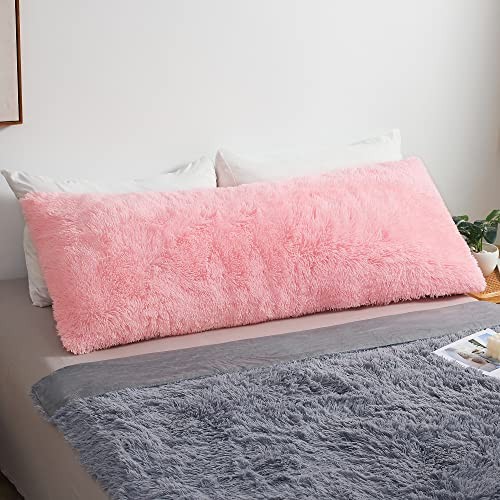  Faux Fur Body Pillow Cover, 20x54, Fluffy Plush 54" x 20" (Pack of 1) Pink