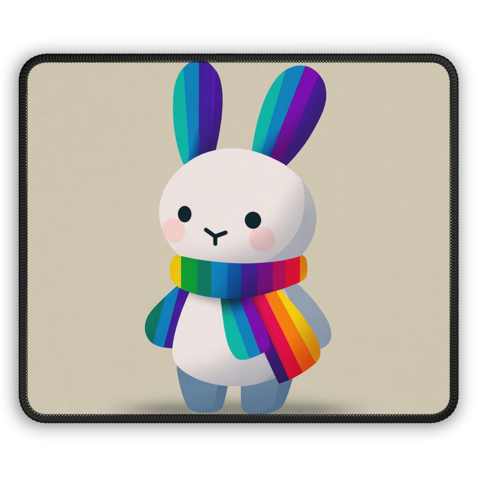 Rainbow Scarf Bunny Gaming Mouse Pad | Cute Kawaii Rabbit