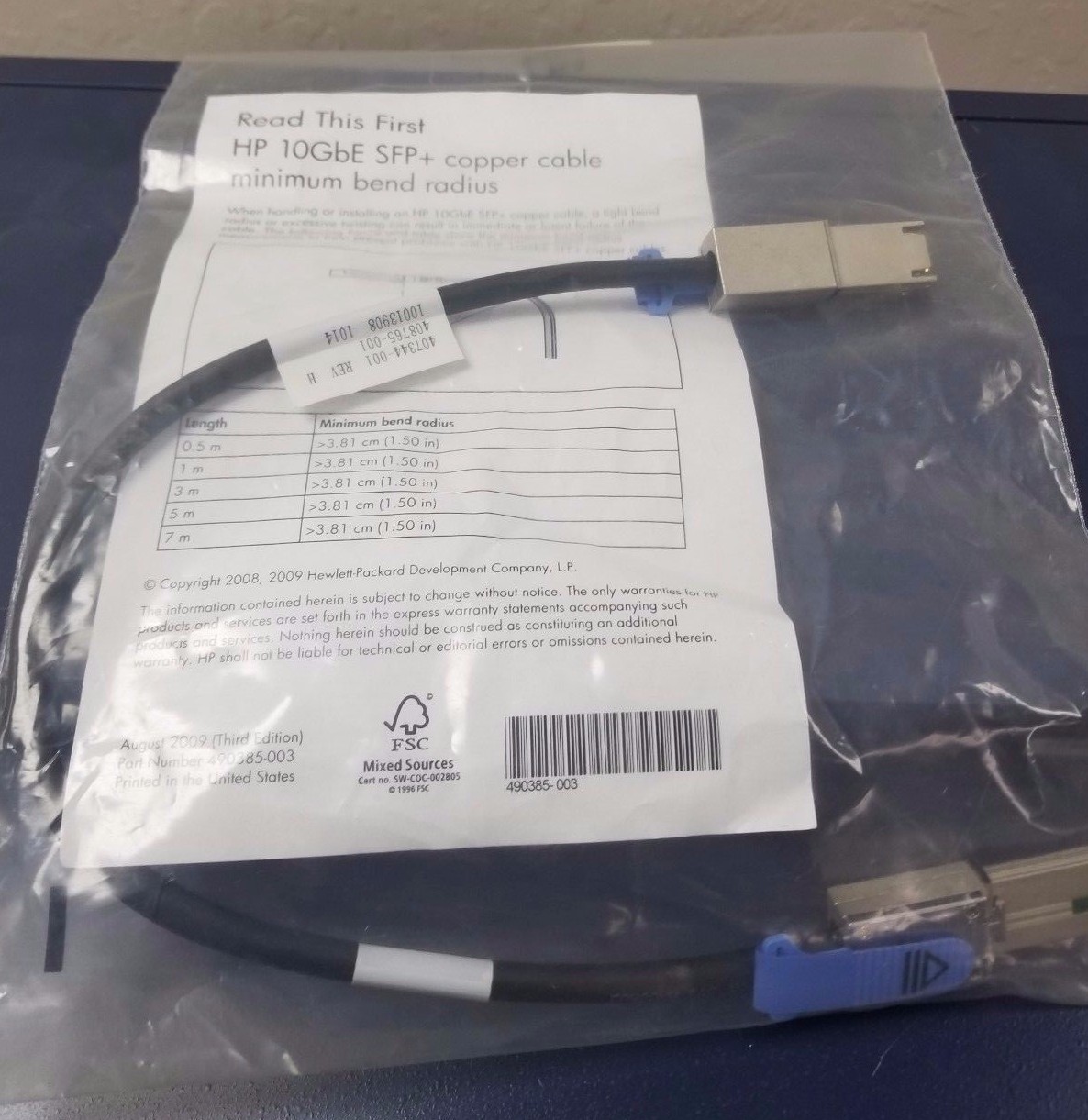 New HP 0.5 M 10GbE External Mini SAS Cable 407344-001 408765-001