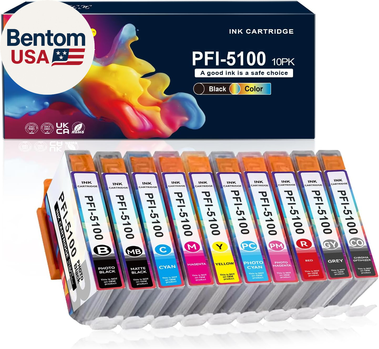 PFI-5100 Ink Cartridge 10-Pack High Capacity PFI5100 Ink Replacement for Canon P