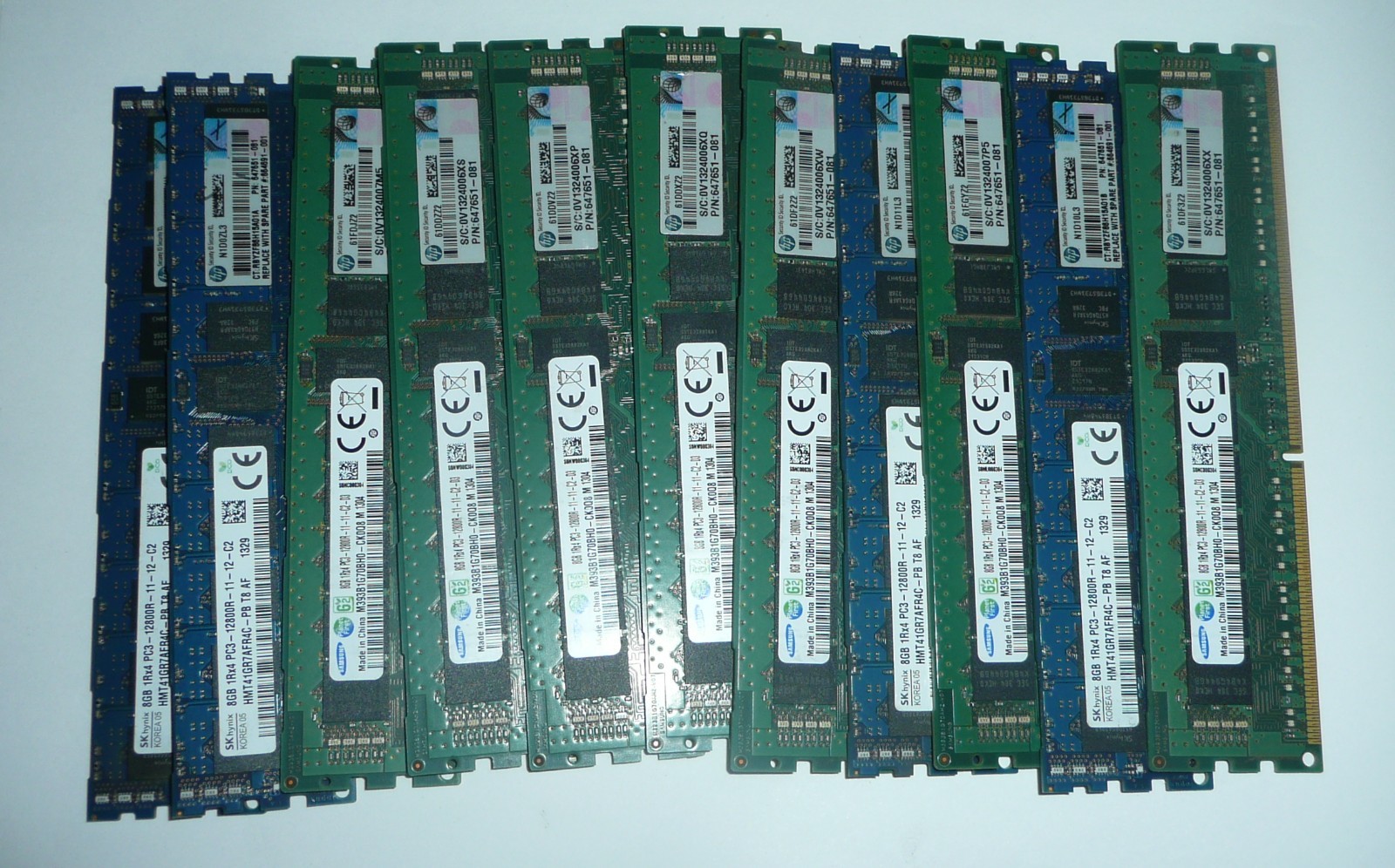 Lot of 10 8GB DDR3 PC3-12800R Server Memory - SK Hynix Samsung