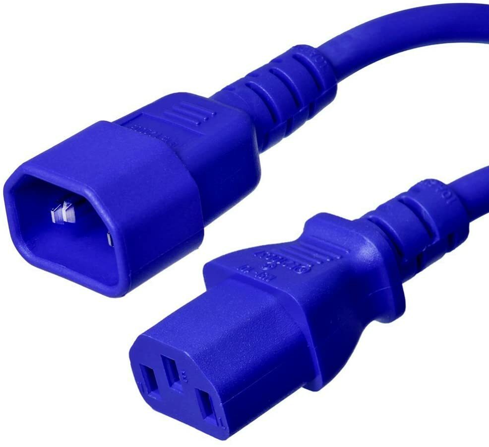 5 PACK LOT 1ft IEC C14 - C13 Blue Power Cord 14AWG 15A/1875W 100-250V 0.3M