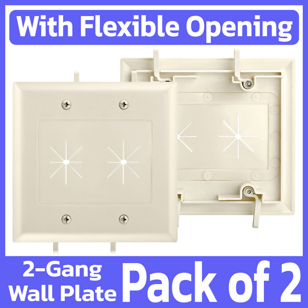 2 Pack 2-Gang Split Wall Plate with Flexible Opening Almond Cable Pass Faceplate