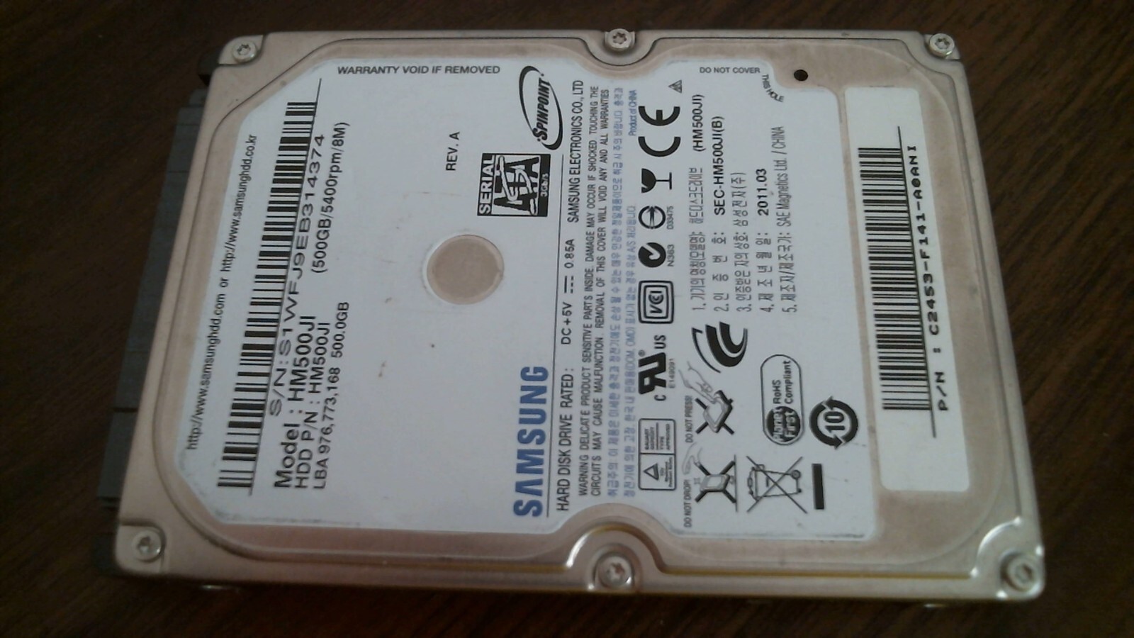 HDD Laptop Hard Disk Drive SATA Samsung Spinpoint HM500JI C2453-F141-A0ANI