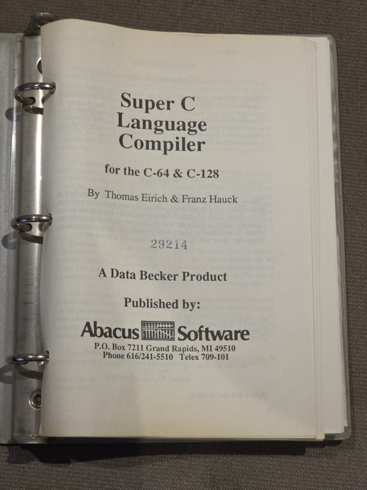 Abacus Super C Language Compiler and Software Disk & Guide For C-64 & C-128 Rare