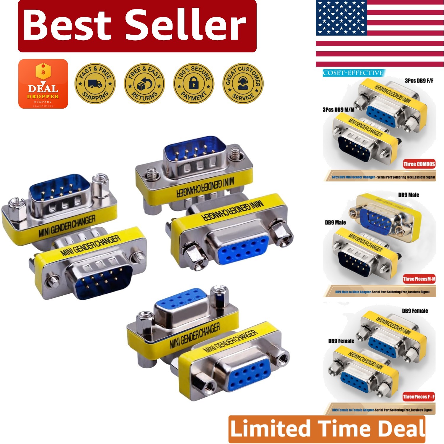 Durable 6-Pack DB9 Mini Gender Changer - Nickel-Plated for Corrosion Resistance