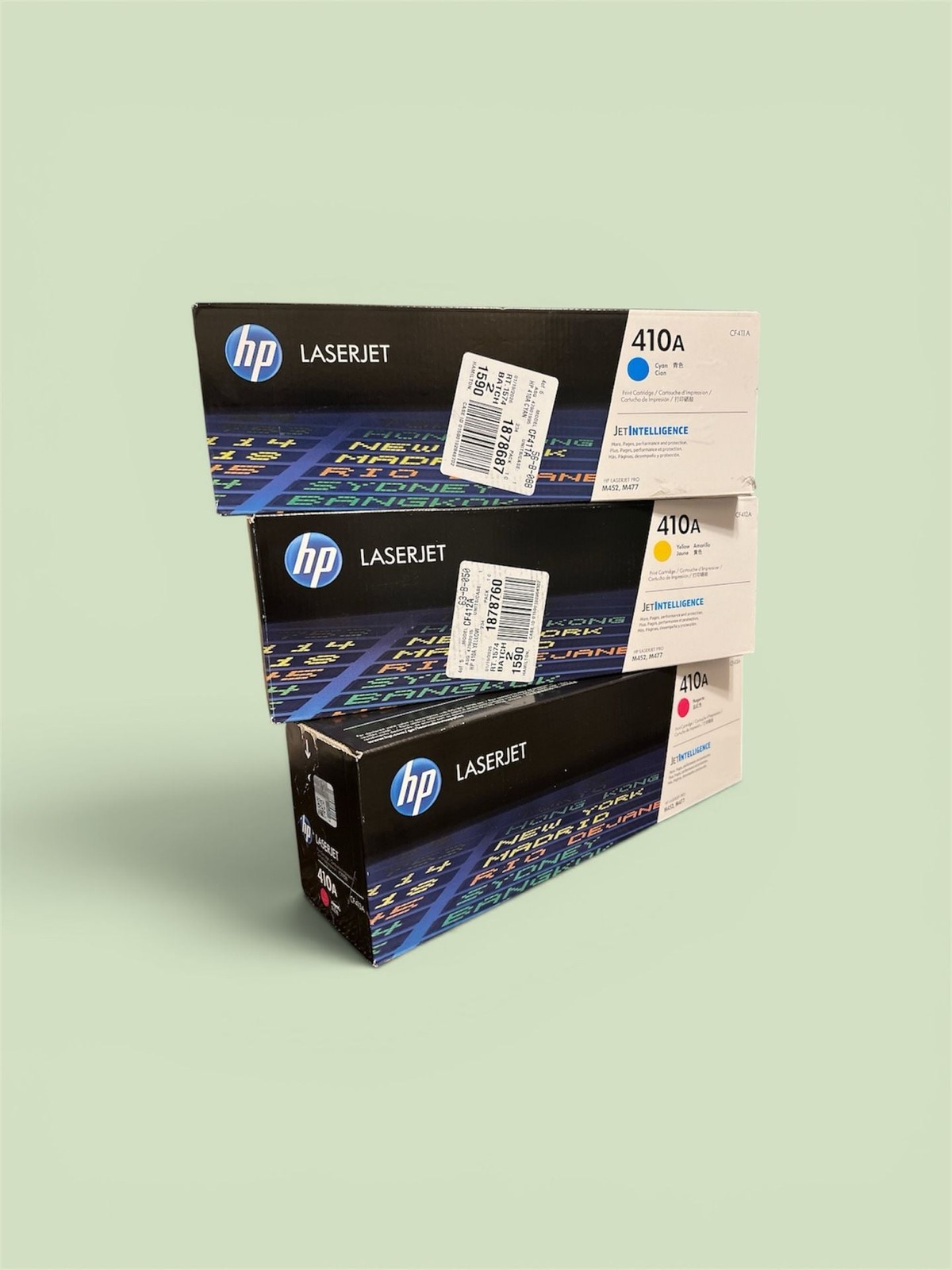 HP 410A  LaserJet Toner Cartridge 3 (Cyan CF411A, Yellow CF412A, Magenta CF413A)