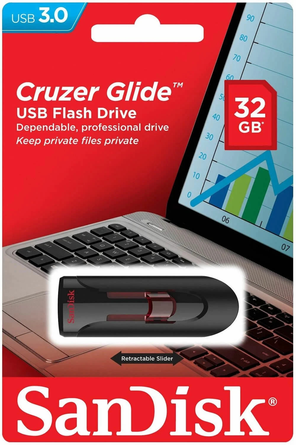 SanDisk Cruzer Glide USB 3.0 32GB Flash Drive Thumb Stick Memory