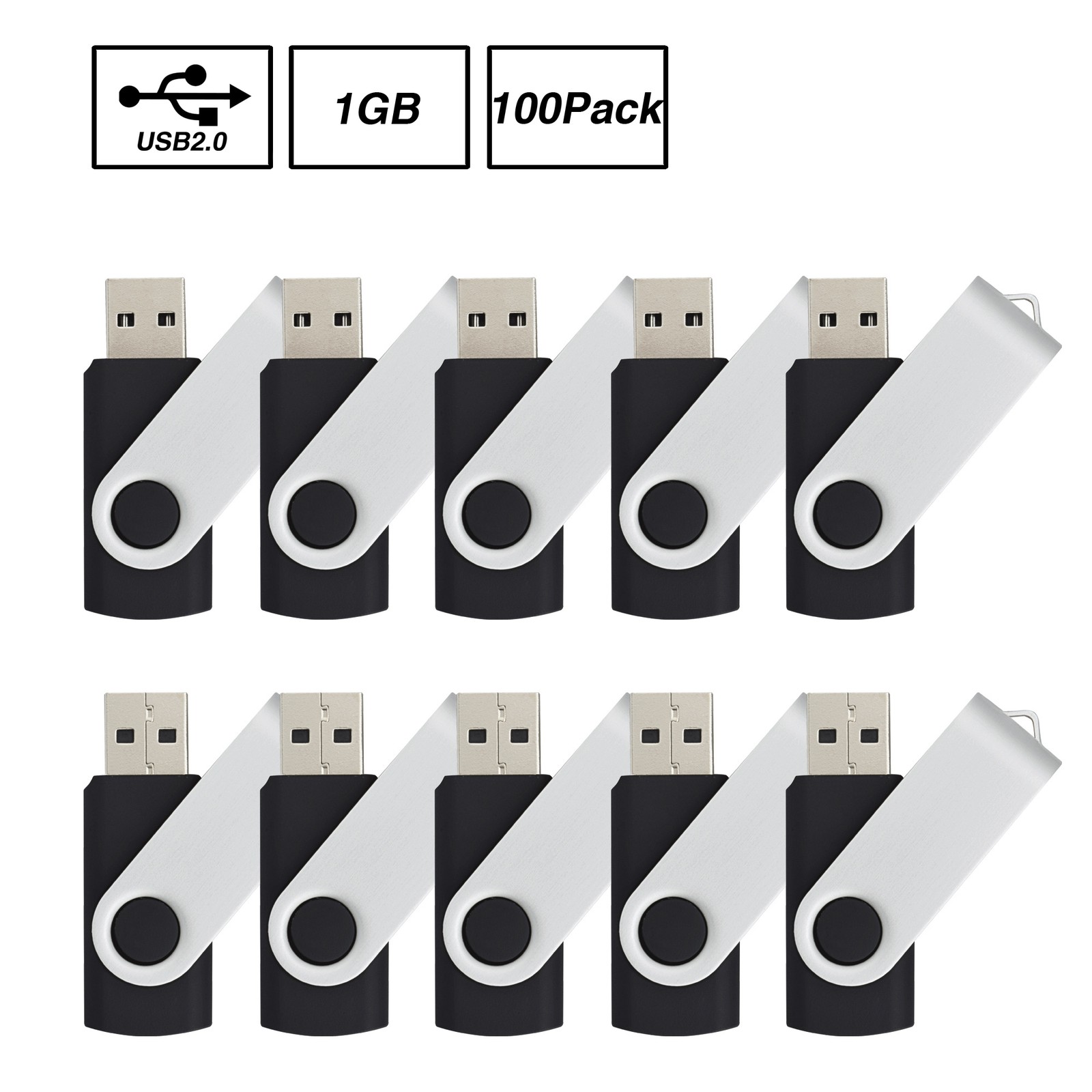 Kootion USB 2.0 100PCS 1-64GB Metal Swivel Style Flash Drive USB Memory Stick