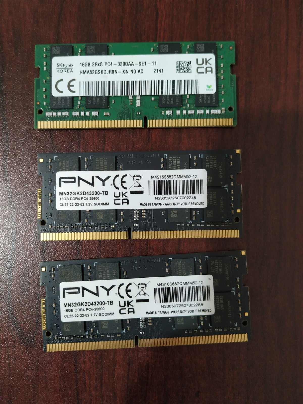 Lot of 3 SK hynix/PNY 16GB 2Rx8 PC4-3200AA PC4-25600 DDR4-3200 LAPTOP SODIMM RAM