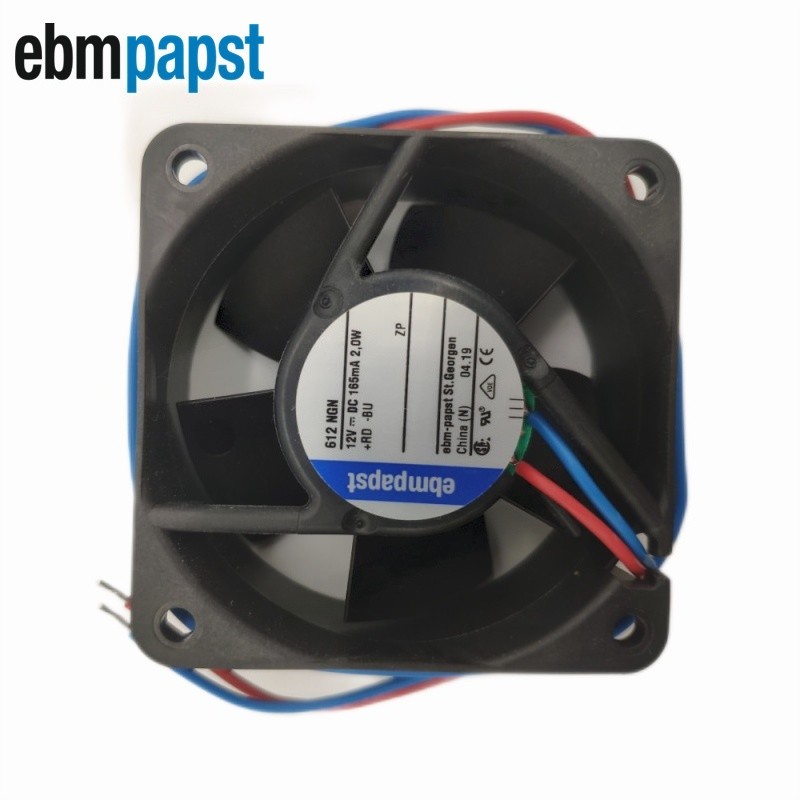 Ebmpapst 612NGN Axial Fan DC 12V 2.0W 165mA 60*60*25MM 2-wires Cooling Fan