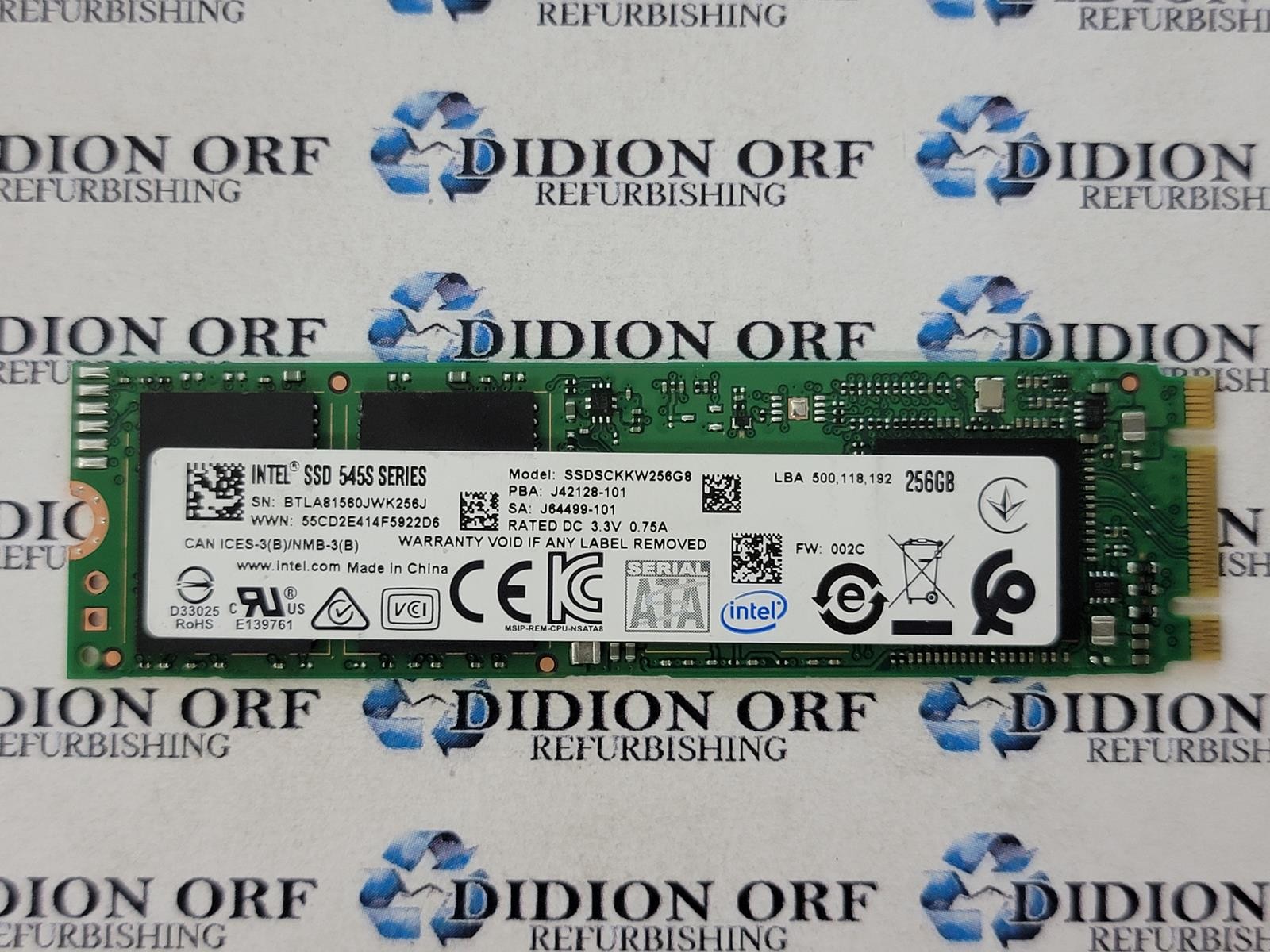 INTEL 545S SERIES 256GB M.2 SATA 2280 SSD SSDSCKKW256G8, Grade A, SKU 25474